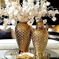 Pot de gingembre général doré électrolytique en céramique Vasse en céramique décoration intérieure de la maison de bureau artisanat de luxe léger pour vivre