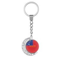 Porte-clés rotatif personnalisé Moon, cabochon en verre double face, porte-clés en alliage affichant le drapeau national des Saintes-Évangeliques et des Grenadines