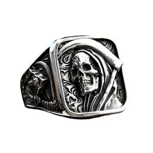 Bague Crâne pour Homme en Acier Inoxydable Design Faucheuse pour Cadeau de Mariage Bague Biker Punk Vintage Vente en Gros - Product Image 1