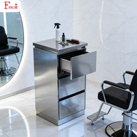Armoire de rangement de salon en acier inoxydable W-x184, armoire à outils en acier inoxydable à 3 niveaux, finition miroir pour salon de coiffure, spa, salon de manucure