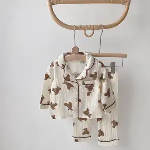 Niedliche Bär gedruckt Kinder Langarm Pyjama setzt Baby Jungen und Mädchen Baumwollgarn Nachtwäsche Kinder weiche Homewear