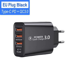 Cargador de viaje, EE. UU., UE, Reino Unido, 3 cabezales de carga <span class=keywords><strong>USB</strong></span> + tipo <span class=keywords><strong>C</strong></span>, adaptador multiteléfono - Product Image 4