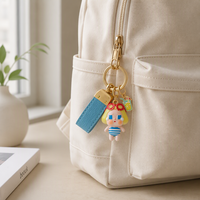 Porte-clés mignon pour bébé fille, style anime, avec sangle en cuir, pendentif dessin animé, breloque de sac, accessoire pour clés de voiture