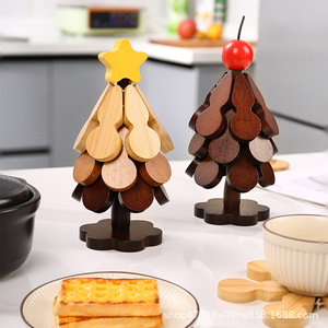 Wooden Christmas Tree Shape Heat Resistant Placemat For Tableware Kitchen Decor - Product Image 1