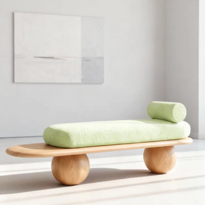 Banco largo de tela de lana de cordero nórdica, taburete para el hogar, muebles de diseño moderno, otomana para la sala de estar, dormitorio o pie de cama - Product Image 3