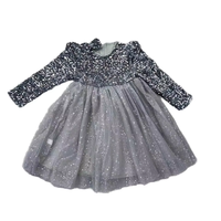 Robe de princesse de fête formelle glamour scintillante en tulle à paillettes à manches longues gris foncé minimaliste pour filles