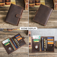 Dompet Kulit Asli Crazy Horse Vintage Tipis Khusus RFID dengan Penutup, Slot Airtag, Minimalis All-in-1 untuk Perjalanan