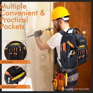 Sac à dos pour outils robuste et imperméable pour électriciens et réparateurs, 52 poches, compartiment pour ordinateur <span class=keywords><strong>portable</strong></span>, fermeture à glissière, industriel - Product Image 6