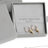 Boîtes de rangement pour boucles d'oreilles de luxe avec logo imprimé personnalisé, avec sac en velours flanelle, boîte à bijoux en carton