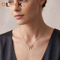 LUCKYJIU Fabricant de bijoux personnalisés, collier avec pendentif petit nœud en zircone cubique blanche plaqué or 18 carats, étanche, pour femmes