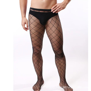 Collants résille noirs pour hommes en Spandex et Nylon, jacquard ajouré, style legging, lingerie sexy et tentatrice, Printemps 2024 - Product Image 4