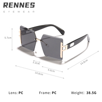 Lunettes de soleil unisexes de haute qualité Rennes, sans monture, dégradées, carrées, pour l'extérieur, protection UV400, TyjR90030, tendance street style, très prisées