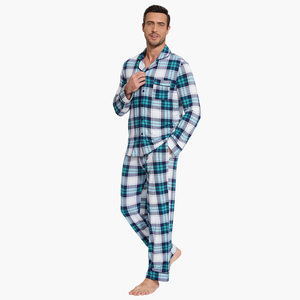 Pyjama en tricot 100 % coton teint en fil pour homme, motif écossais, en bambou modal, ensemble de détente doux - Product Image 5