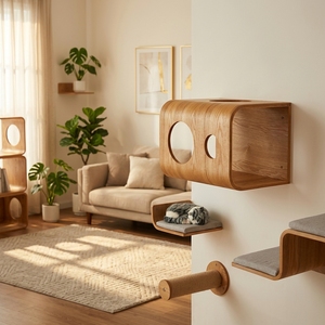 Escalera <span class=keywords><strong>Flotante</strong></span> Moderna de <span class=keywords><strong>Madera</strong></span> Maciza para Gatos, Montada en la Pared, Ahorra Espacio, Rascador para Gatos de Interior - Product Image 1