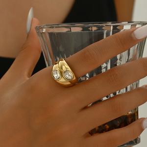 Anillos Geométricos de Diamantes de Moda, Anillos Gruesos de Acero Inoxidable con Baño de Oro, Estilo Vintage, Gran Venta - Product Image 5