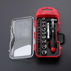 23 Pc Socket Wrench Set 1/4 In Chrome Vanadium Steel Hand Repair Tool Kit For Household Use - Product Image 1