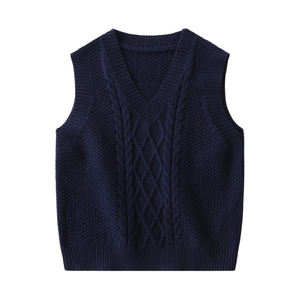 Gilet en tricot pour bébé sans manches à col en V personnalisé d'usine Gilet en tricot jacquard de couleur unie de haute qualité pour garçon - Product Image 4