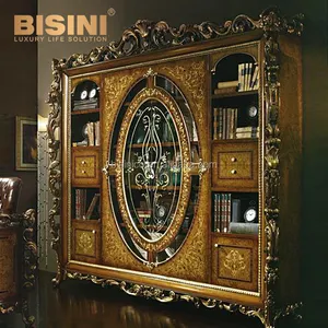 Replica-Estantería multifuncional con 2 puertas, librería con cajones, Burl, marquetería, con incrustaciones, estilo clásico real, Louis - Product Image 1