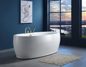 Baignoire d'angle autoportante ovale moderne en acrylique de 67 "avec trop-plein intégré avancé - Product Image 3