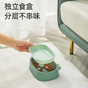 Bol d'alimentation lent en forme de crabe pour chats, double bol détachable, design ovale, empêche l'étouffement, distributeur de nourriture pour animaux de compagnie - Product Image 3