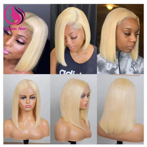 Perruque Péruvienne 613 Personnalisée Cheveux Humains Blonde Bob Dentelle Fermeture Perruque Peut Être Teinte Au Rouge <span class=keywords><strong>Orange</strong></span> Rose Violet Bob Perruques - Product Image 5