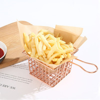 Mini panier à frites carré antiadhésif en fil métallique avec poignée pour la présentation de frites, poulet et snacks