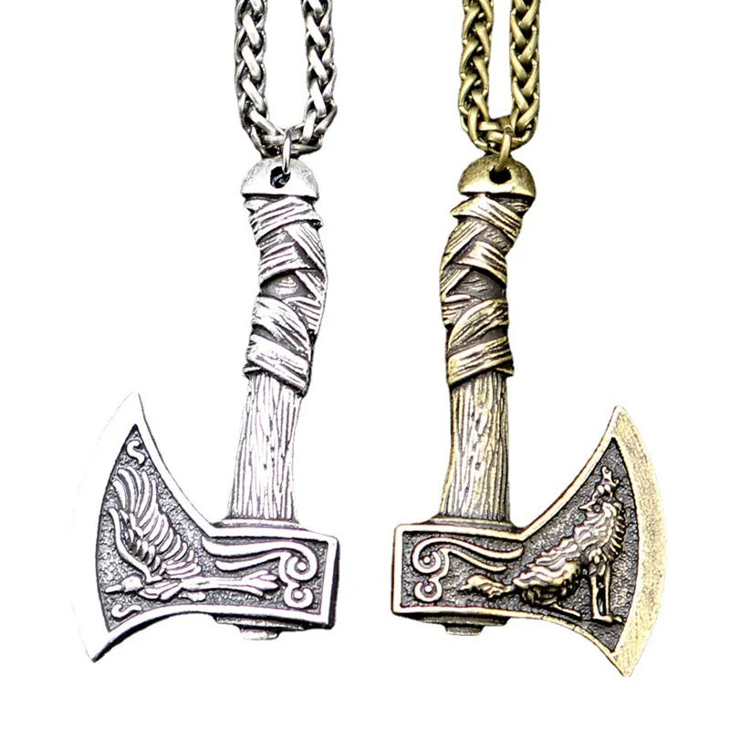 Trang Sức Vòng Cổ Viking Phong Cách Bắc Âu Vòng Cổ Mặt Dây Chuyền Hình Rìu Sói Tomahawk Punk Odin Raven Celtic Cho Nam