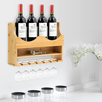 Casier à vin mural avec porte-verre Porte-bouteilles mural en verre à vin Porte-bouteilles suspendu en bambou Rangement pour la cuisine