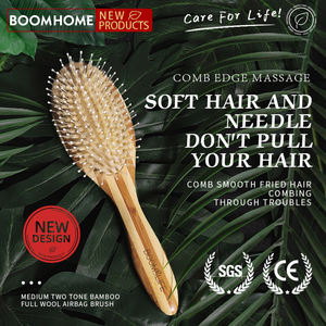 Escova de Cabelo Antiestática Tipo Raquete para Extensões de Cabelo com Cerdas de Javali e Nylon Pente de Madeira de Carvalho com Cabo de Madeira para Massagem no Couro Cabeludo - Product Image 4