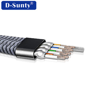 D Sunty Cat8 Patch <b>Cord</b> Flat Ethernet Cable Gray <b>Braided</b> 40Gbps 2000MHz FTP Pure Copper with CE RoHS - Product Image 1