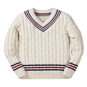 Pull de cricket pour homme, hiver, standard, respirant, infroissable, anti-rétrécissement, 100% coton, col en V, avec logo frontal et bordure contrastée - Product Image 2