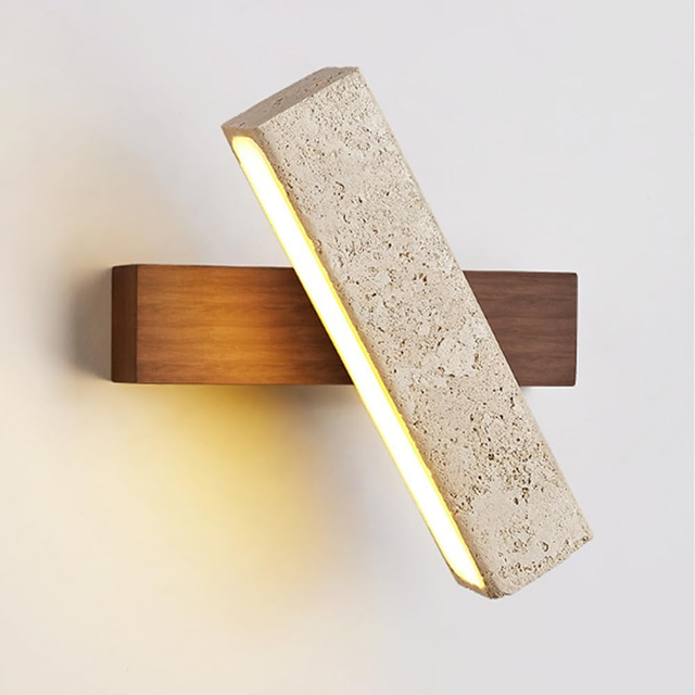 Minimalist Travertine Wood Designed Wall Lamp Creative Cave Stone Wall Light for Bedroom Study Hotel Café