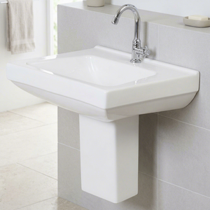 Vasque en céramique Vistaar Capri Square Half Pedestal, support bleu et blanc, pour hôtel - Product Image 5