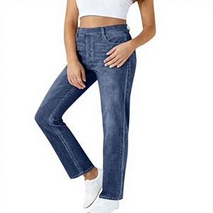 En gros Nouvelle Collection Femme Printemps-Été Jean Vintage Coupe Droite Taille Haute Ample Couleur Unie avec Cordon de Serrage et Poches - Product Image 3