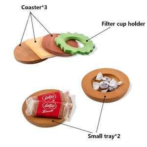 Ensemble de sous-verres en bois de pin naturel en forme de hamburger et de porte-filtre à café pour café et fête - Product Image 4