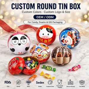 Boîte en étain personnalisée en forme de boule de Noël, boîte ronde en métal pour bonbons de Noël, boîte en étain en forme de boule personnalisable pour bonbons - Product Image 1