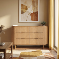 Commode à 10 tiroirs de style moderne et contemporain, luxueuse, faite à la main, écologique, série Byron, en chêne massif et acier inoxydable, pour chambre à coucher