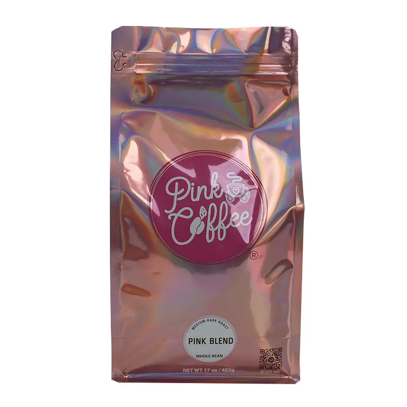 Bolsas de café de fondo plano personalizadas de 500g, 1kg, 2kg, con válvula y cremallera, bolsa holográfica con cierre hermético para embalaje de granos de café