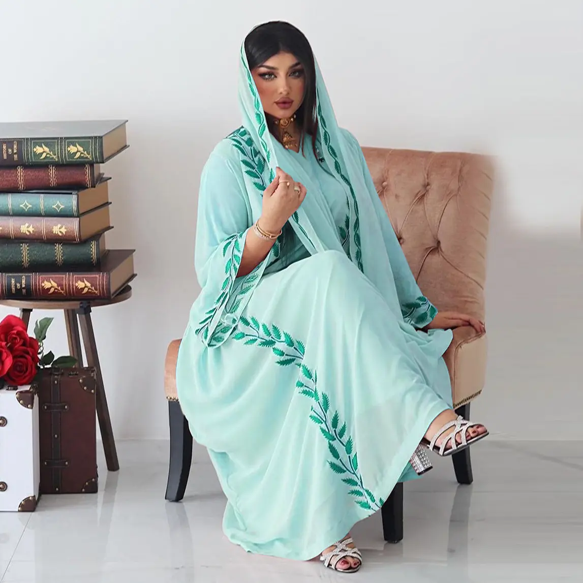 Manufacturer Ethnic Embroidery Abaya Dress Scarf Hijabs Women Chiffon Middle East Muslim Dubai Turkey Arabic Oman Moroccan Robe