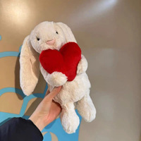 Peluche Super Douce Bonnie Rabbit Cœur Rouge avec Rembourrage en Coton PP, Cadeau Saint-Valentin, Anti-Stress