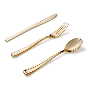 Commercio all'ingrosso usa e getta per uso alimentare in plastica senza BPA forchetta con coltello dorato cucchiaio bacchette Set di bistecca occidentale Dessert straniero - Product Image 1
