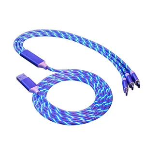 X507-1 Higher Quality Flowing Light Led 3 In 1 Usb 1.2m Cable Luminous Led Light Up Phone Charging Cable