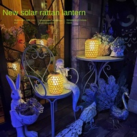 Lustre Solaire Extérieur en Bambou Tressé à LED, Luminaires Suspendus pour Cour, Balcon, Jardin, Ambiance, Étanche, Commande par Bouton Poussoir