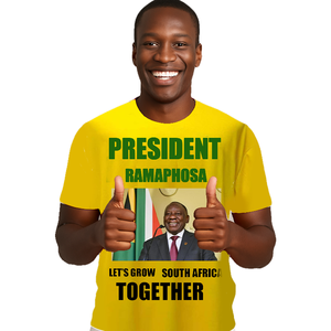 Camiseta de la campaña ANC Cyril Ramaphosa Let's Grow South <span class=keywords><strong>Africa</strong></span> Together, camiseta amarilla con estampado personalizado del partido político - Product Image 4