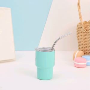 Mini-gobelet isotherme pastel en acier inoxydable avec paille pour voiture, fête, cadeau - Product Image 4