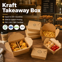 Boîte alimentaire à emporter en kraft multi-compartiments avec revêtement anti-graisse et logo personnalisé pour la restauration et les services de déjeuner