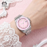 Montre pour femme personnalisée avec cadran rose, 40 mm, émail, mécanique automatique NH35, acier inoxydable, étanche 20 bars, montre de plongée