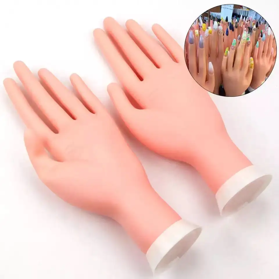 Unha artificial de silicone flexível, dedo falso de mão, modelo de treinamento de unha acrílica, prática para unhas
