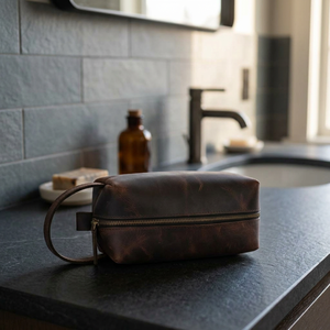 Trousse de Toilette en Cuir Taille Moyenne Vintage avec Fermeture Éclair, Étui Cosmétique Durable avec Poignée Souple - Product Image 3