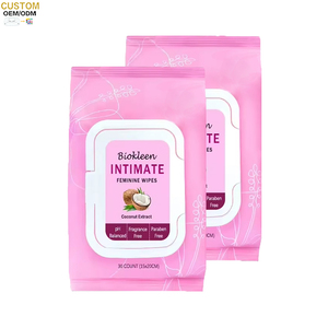 Biokleen Échantillon Gratuit 30ct pH Équilibré <span class=keywords><strong>Biodégradable</strong></span> Hygiène <span class=keywords><strong>Intime</strong></span> Nettoyant Antibactérien Lingettes Naturelles pour Féminin - Product Image 1